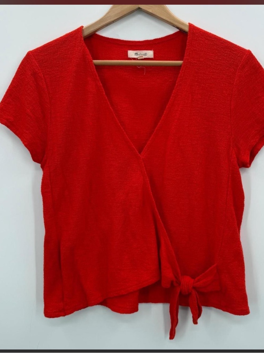 Madewell- red wrap tie-front top